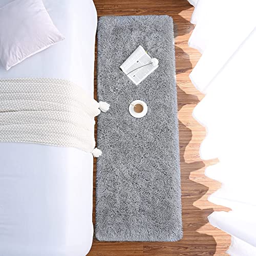 Soft Fluffy Runner Rug 2x6, Non-Slip Grey Shag Carpet for Bedroom or Nursery