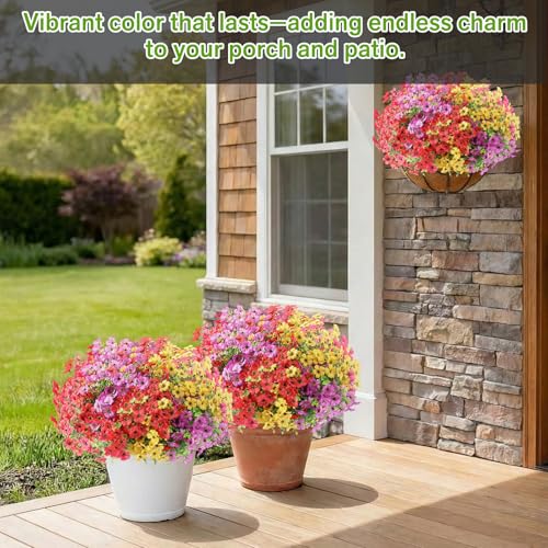 UV Resistant Outdoor Artificial Flowers - 13 Bundles Silk Faux Plants