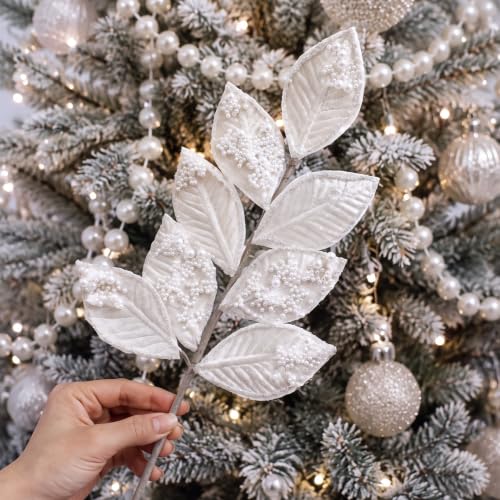6 Pcs 17'' Pearl Christmas Tree Topper Picks - White Decor by Sosation