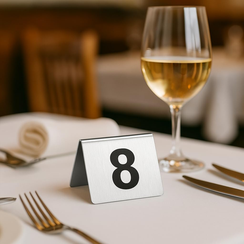 Stainless Steel Table Numbers 1-20, 2.76 x 2.76 Inch Tent Style Number Signs, Heavy-Duty Metal Table Number Cards for Restaurant, Cafe, Hotel, Large Clear Numbers, Waterproof and Rustproof