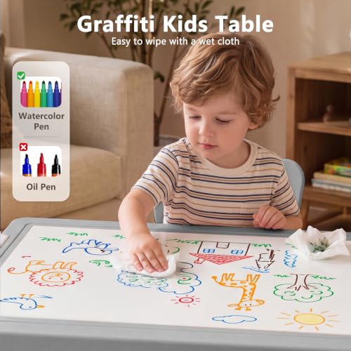 Adjustable Kids Activity Table and 2 Chairs Set with Storage, Grey