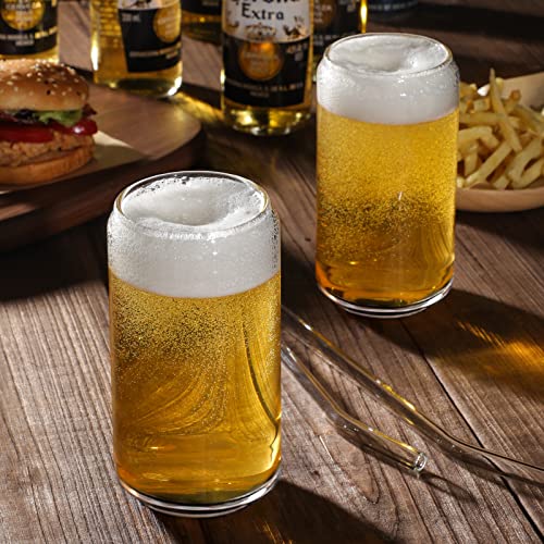 16oz Can-Shaped Drinking Glasses with Glass Straws, 4-Piece Set