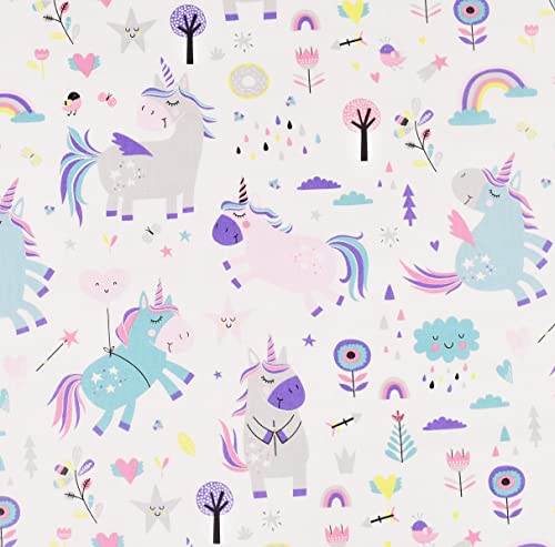 Unicorn Cotton Twin Bed Sheet Set - Kids Floral Rainbow Bedding
