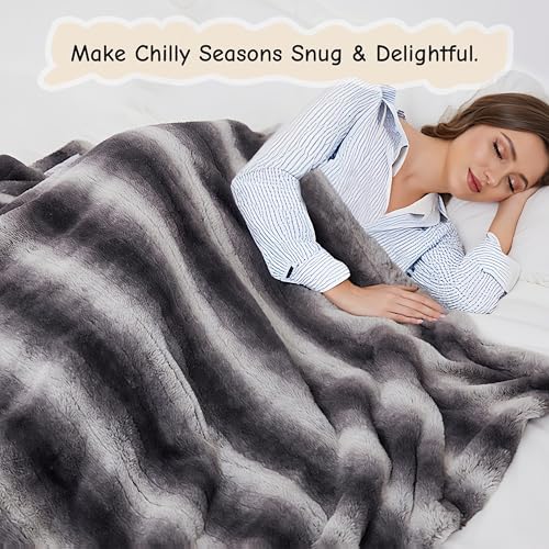 Electric Heated Throw Blanket 50"x60" - Grey White Striped Plush