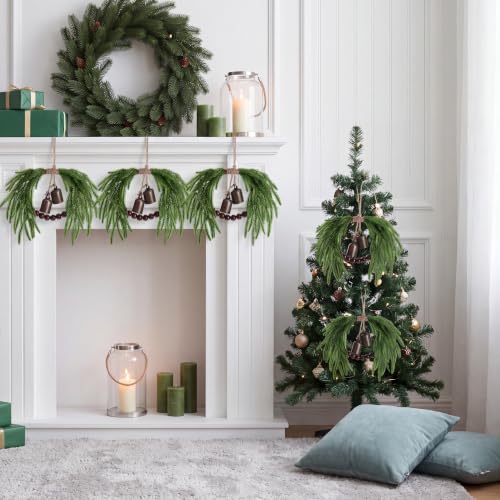 Sggvecsy 6-Pack Christmas Mini Wreaths for Cabinets with Norfolk Bells & Beads