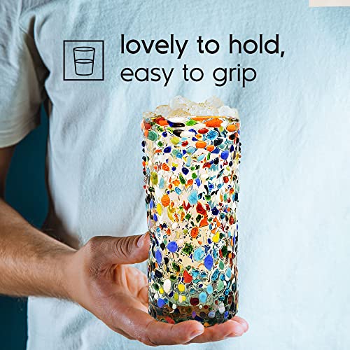 20 oz Confetti Hand Blown Drinking Glasses - Multicolor Set of 6