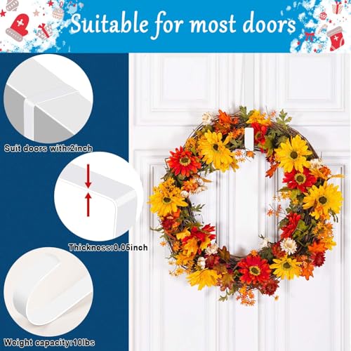 Over the Door Wreath Hangers, 4-Pack (12in & 15in) - White Metal Hooks
