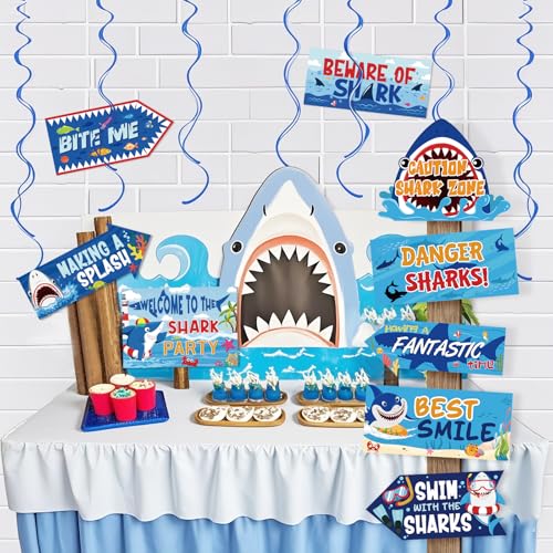 20 Pcs Shark Party Directional Signs - Under the Sea Birthday Decorations