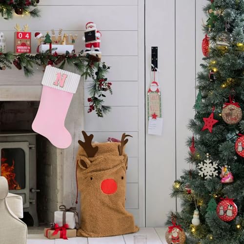 20-Inch Personalized Pink Velvet Christmas Stocking with Embroidered Letter