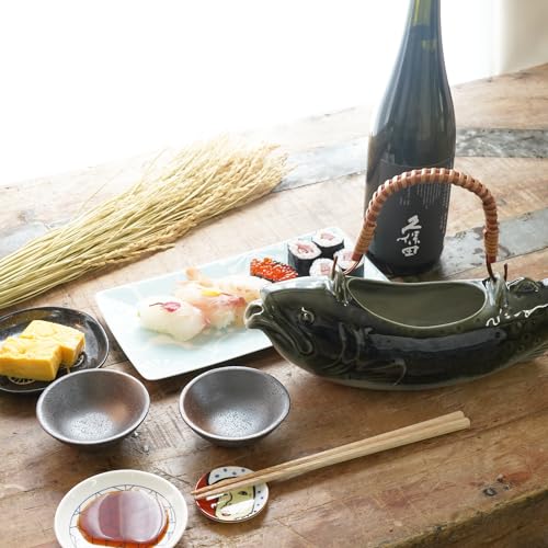 COTONOHA Japanese Char-Inspired Sake Set with 25.3 fl oz Mino Ware Bottle & 2 Cups