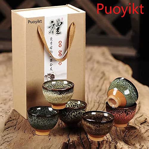 6pc Ceramic Kung Fu Tea Set with 6 Colors - Japanese Sake and Tea Cups, 2.1oz Capacity