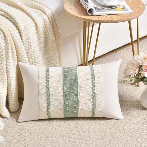 Sage Green Boho Lumbar Pillow Covers 12x20 - Set of 2 Macrame Cushion Cases