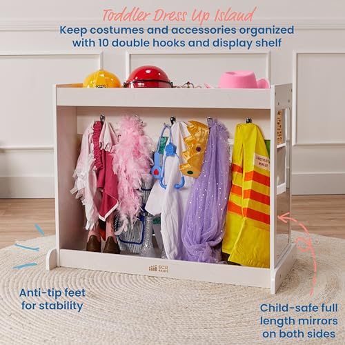 Toddler Dress-Up Island with Mirrors and Storage, White Wash Birch Wood
