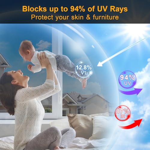 One Way Window Privacy Film - Heat & UV Blocking, 17.5" x 78.7"