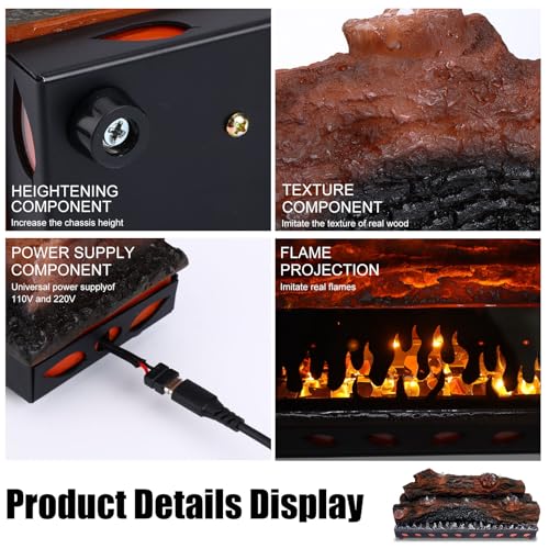 Electric Fireplace Logs with Realistic Flame Effect and Sound, USB Powered
