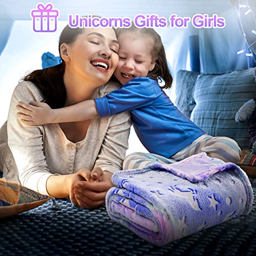 Unicorn Glow in the Dark Blanket for Girls - Soft Plush Fleece Throw 40"x60"