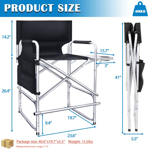 Folding Director's Makeup Chair with Side Table, Footrest, and Storage Pockets