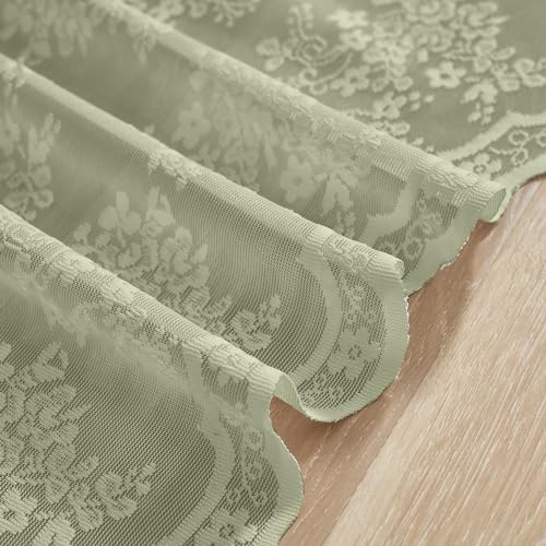 Sage Green Vintage Lace Curtains - 36 Inch Length, Set of 2