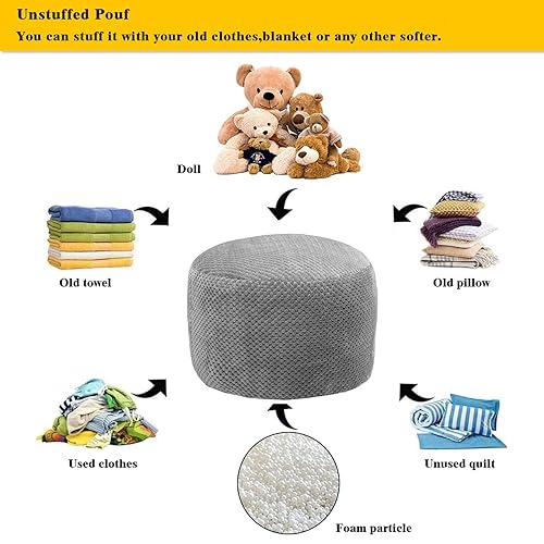 Unstuffed Fuzzy Pouf Ottoman Cover 20x20x12 Inch Foot Rest Storage Bag