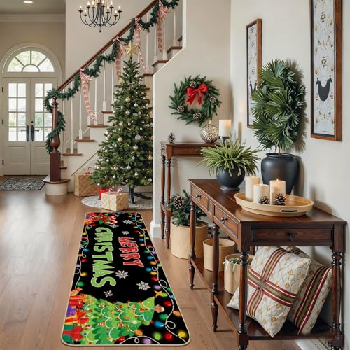 Mocsicka Christmas Kitchen Rugs Set of 2, 17x30 and 44x120 cm Non-Slip Decorative Mats