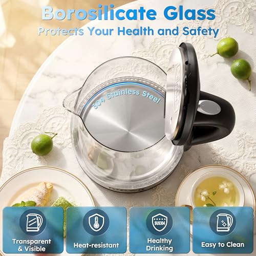 TOPWIT 2.1 Quarts Glass Electric Kettle - 2L BPA-Free Hot Water Boiler, Black