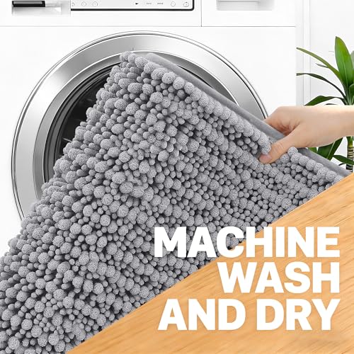 OLANLY Chenille Bathroom Rug 30x20 Soft Absorbent Non-Slip Bath Mat Grey