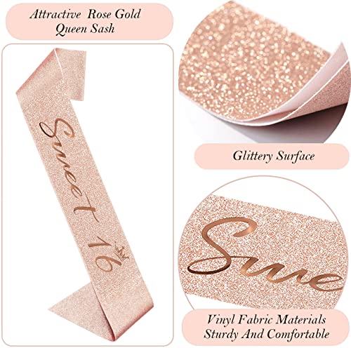 Rose Gold Sweet 16 Birthday Decoration Set for Girls with Sash and Tiara