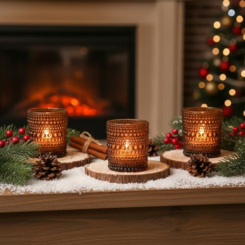 12 Pack Amber Glass Votive Candle Holders, Vintage Tealight Holders
