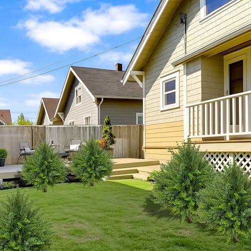 24.5-Inch Artificial Cedar Topiary Trees, UV-Resistant Faux Pine Shrubs - 4 Pack