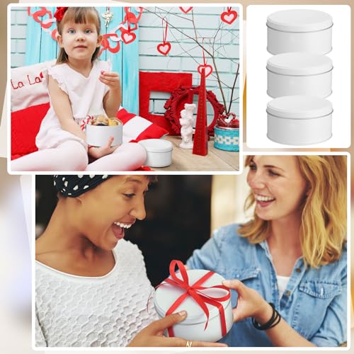 Hicarer 10 Pack White Cookie Tins with Lids - Round Metal Gift Storage Containers