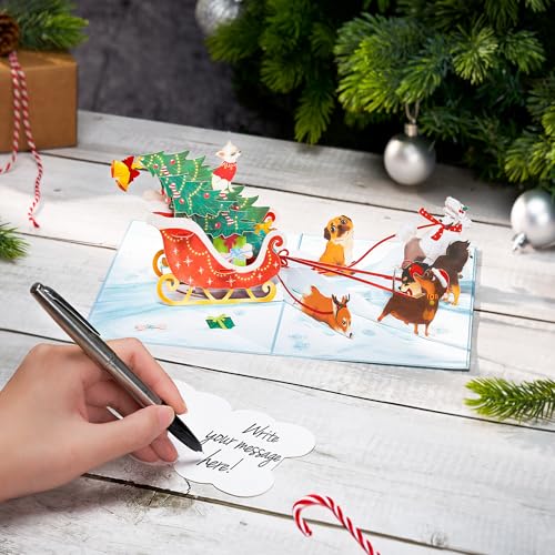 Dog Sledding Christmas Pop Up Card - 5x7 incl. envelope, POPWOW, 3D Snow Scene