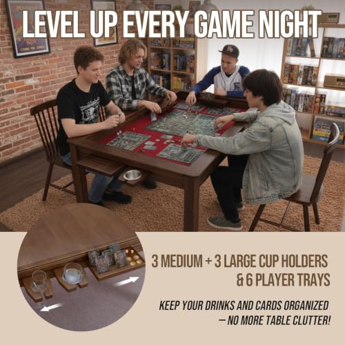 63-Inch Solid Wood Board Game Table with Dining Top and Game Vault