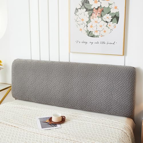 Stretch Jacquard Bed Headboard Cover - Dustproof Protector, Dark Gray