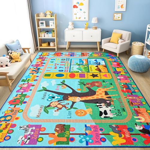Educational Kids Alphabet Area Rug - 3x5 Non-Slip Playroom Learning Carpet