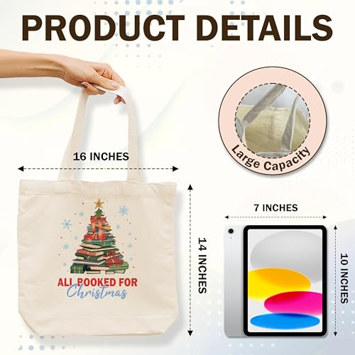 Christmas Canvas Tote Bags Reusable Holiday Gift Shopping Bag for Women