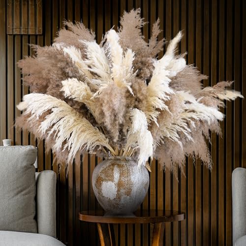 Natural Dried Pampas Grass Decor (60 Pcs, 17 Inch) - Fluffy Boho Room Decor
