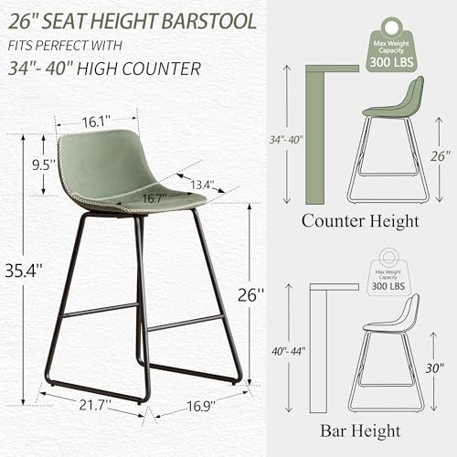 Set of 3 Faux Leather Counter Height Bar Stools, 26-Inch with Back
