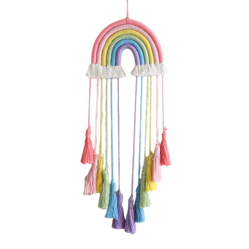 Hand-Woven Rainbow Macrame Wall Hanging - Boho Cotton Tassel Nursery Decor
