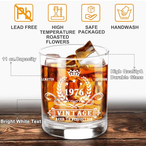 50th Birthday Whiskey Gift Set with Glass, Granite Stones, and Coaster