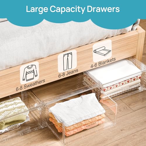 Clear Stackable Storage Drawers 23QT 2 Pack Plastic Underbed Organizer