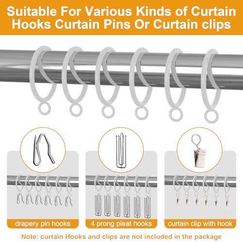 24 Pack 1.5-Inch White Metal Curtain Rings for Rods up to 1.25 Inches
