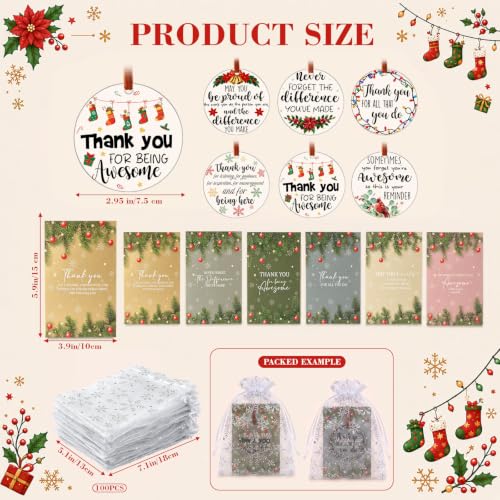 Barydat 100 Count Christmas Thank You Ornament Gift Set for Coworkers – Classic Edition