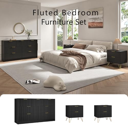 3-Piece Bedroom Furniture Set: 7-Drawer Dresser and 2 Nightstands