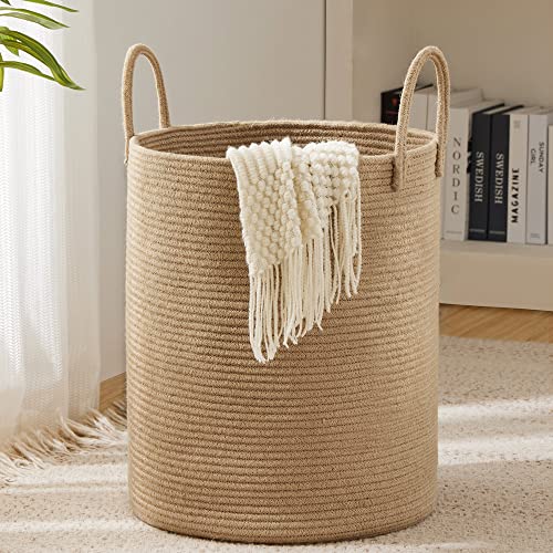 Large Woven Jute Rope Laundry Hamper - 58L Collapsible Blanket Basket
