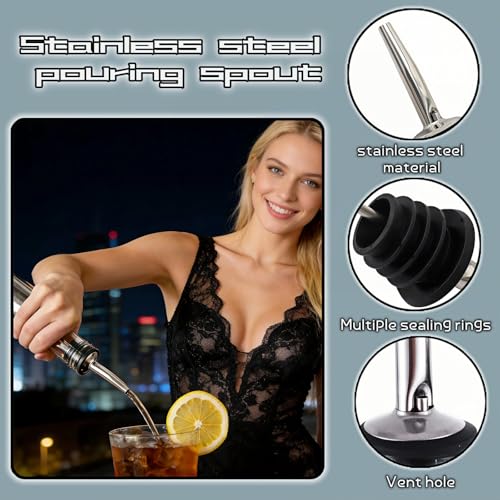4-Pack Stainless Steel Wine & Oil Pourer Set - Drip-Free Spouts & Dust Caps