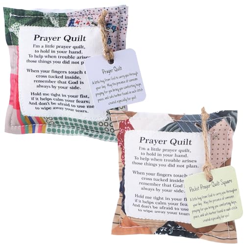 2-Pack Mini Pocket Prayer Quilts with Hidden Cross - Encouragement Gifts