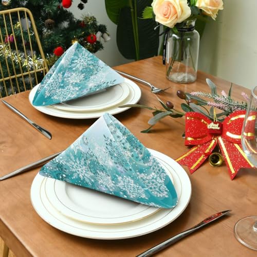 ALAZA Teal Snowflakes Christmas Cloth Napkins Set of 4 Reusable Holiday Dinner Table Decor