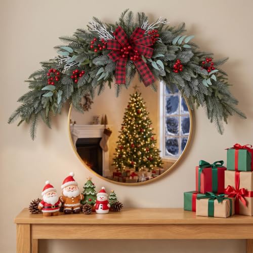 U'Artlines 2PCS Frosted Green Outdoor Christmas Swag 43" for Front Door
