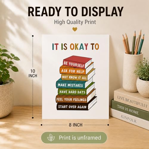 It Is Okay To Feel Poster Boho Classroom Sign 8x10 Unframed