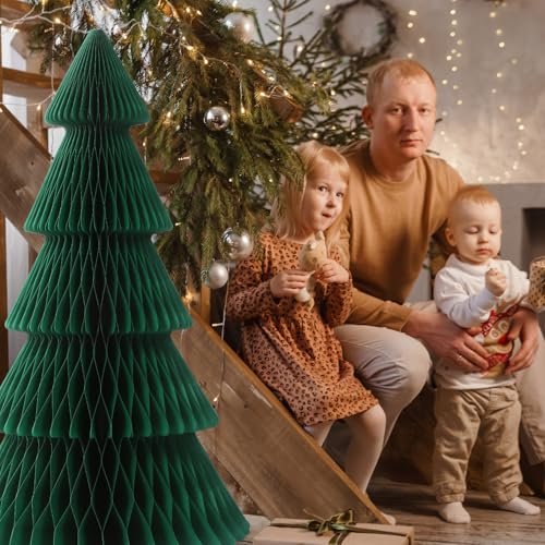 Poen Dark Green 3 ft x 20 in Honeycomb Paper Christmas Tree (3D) - Reusable